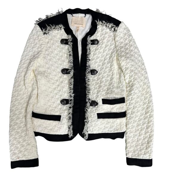Rebecca Taylor Lana Fringe Tweed Jacket Black and White Size 4 - Picture 4 of 11
